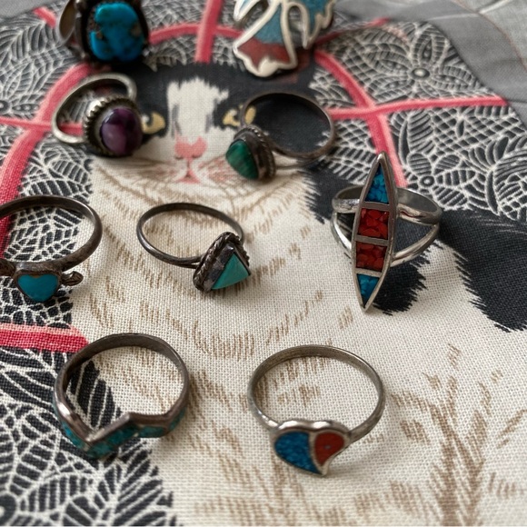 LOT of 9 Vintage Turquoise Navajo Southwestern Bohemian Rings - Picture 3 of 6